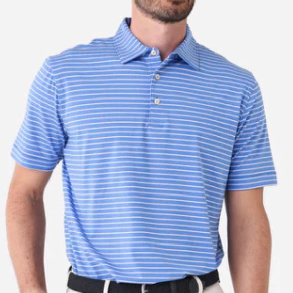 Peter Millar Maritime Blue Drum Performance Striped Jersey Golf Polo Crown Sport - Picture 1 of 4